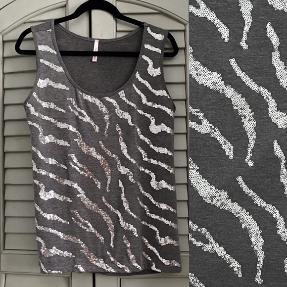 Max & Nikki Tops - Max and Nikki Top Gray Silver Sequined Tank
